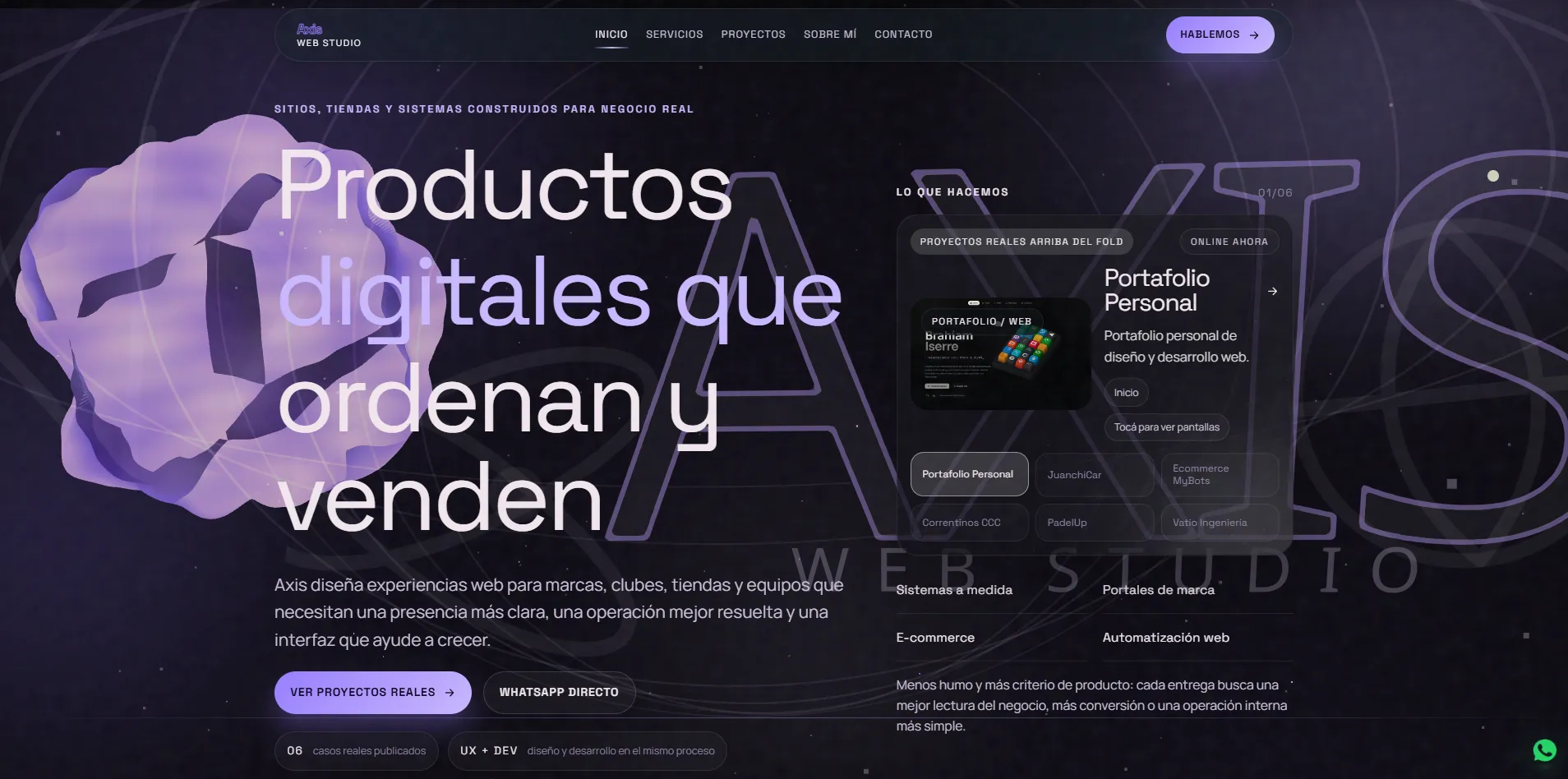 Vista de Axis Web Studio